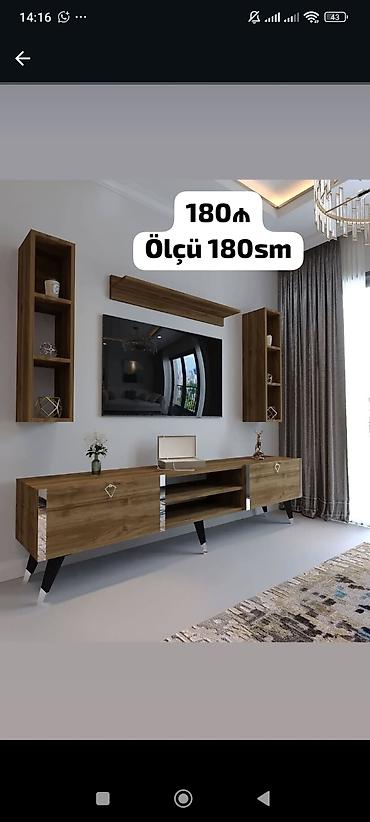 TV altlığı: TV stend dəsti – ölçü 180 sm - 180 sm enində müasir TV stend və asma — 1