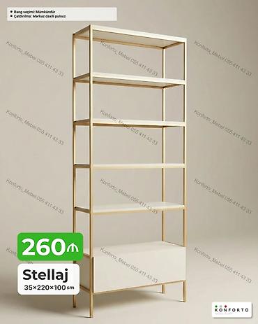 stellaj nədir: Stellaj – metal karkaslı açıq rəf sistemi Ölçü: 35 × 220 × 100 sm — 1