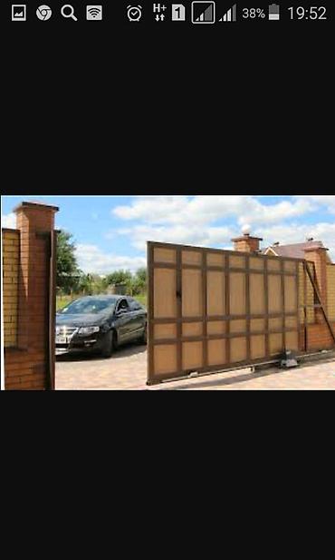 Откатные ворота: Откатные ворота из профнастила с декоративными элементами - Тип — 8