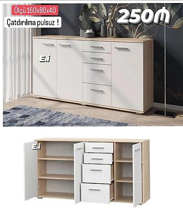 kamont: Modern şkaf/komod - Ölçü: 160×80×40 sm - Rəng və dizayn: Açıq ağ ön — 1