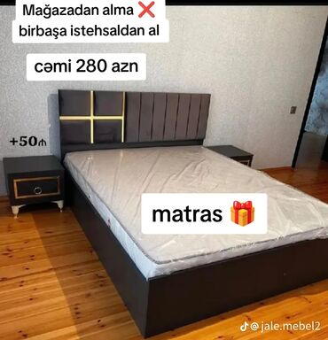 спинка для кровати: Yeni, İkinəfərlik çarpayı, Bazasız, Matras ilə, Siyirməsiz