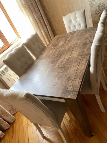 Qonaq otağı üçün, İşlənmiş, Kvadrat masa, 6 stul