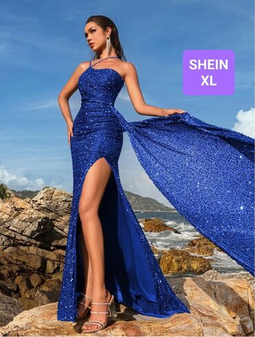 crna haljina i srebrne cipele: XL (EU 42), color - Blue, Evening, With the straps