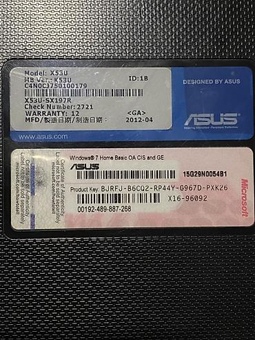 ASUS: 💻 Model: ASUS X53U-SX197R 🛠 Vəziyyəti: Ehtiyat hissələri (zapçast) — 6