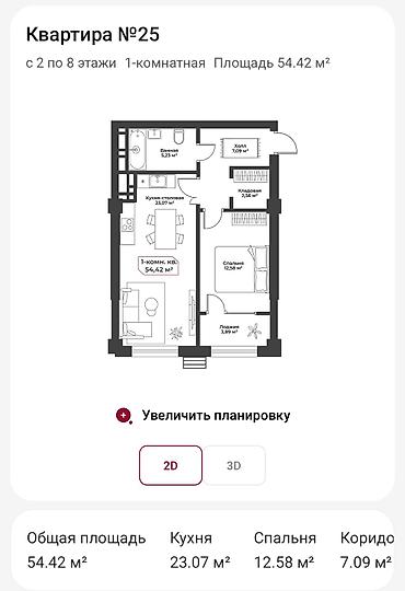 1к: 1 комната, 55 м², Восток-5 мкр Элитка, 7 этаж, ПСО (под самоотделку) — 6