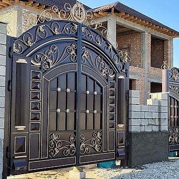 hasar setkası: Yeni Dəmir Həyət darvazası, Yana açılan, Mexaniki, Qapı ilə, rəng - Qəhvəyi, Kredit yoxdur, Pulsuz quraşdırma — 1