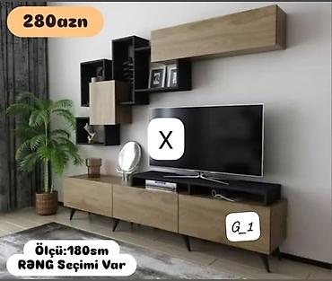 tv tumba: Qonaq otağı üçün müasir TV stend və divar rəf komplekti. Dəstə aşağı — 1