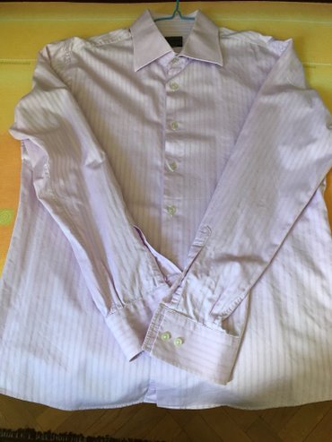 Košulje: Muška košulja br. 44, bela sa diskretnim nežno roze prugicama, dug — 5