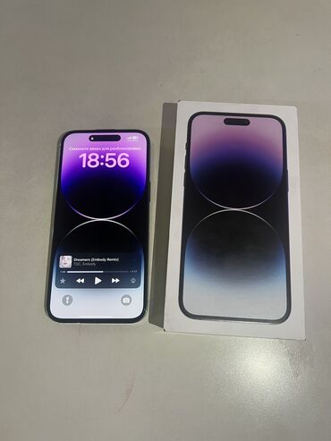 Apple iPhone: IPhone 14 Pro Max, Б/у, 256 ГБ, Deep Purple, Наушники, Защитное стекло, Чехол, 87 %