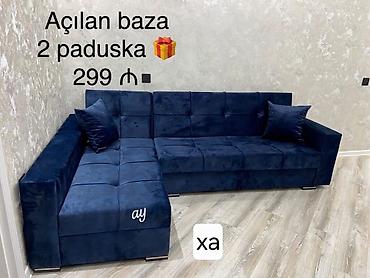 mebel ustu: Künc divan – açılan baza funksiyalı. - L‑şəkilli dizayn, dərin göy — 1