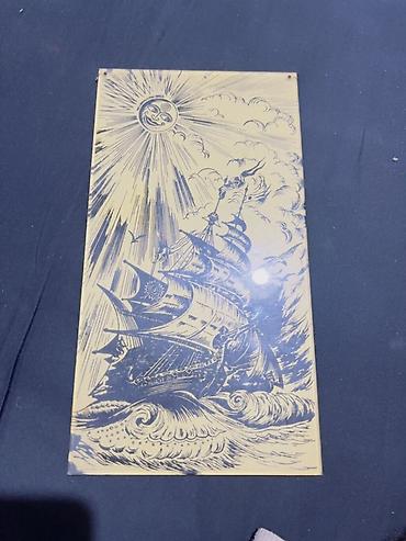 Искусство и коллекционирование: Retro plastik suseden gravür panel – “Gəmi və Günəş” mövzusunda - — 2