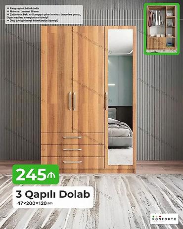Dolablar: 3 qapılı geyim dolabı Ölçü: 47×200×120 sm Material: 18 mm laminat — 1