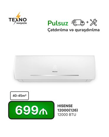 kondisaner ev ucun: Kondisioner Hisense, 40-45 kv. m, Split sistem, Kredit yoxdur, Pulsuz quraşdırılma