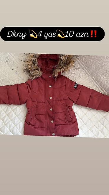 Детская одежда и обувь: DKNY uşaq qış gödəkçəsi - Ölçü: 4 yaş - Rəng: tünd bordо - Model — 1