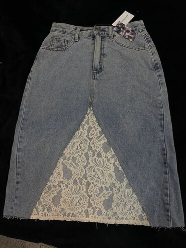 Bıçaqlar: Midi Ətək, Bershka, Cins, L (EU 40)