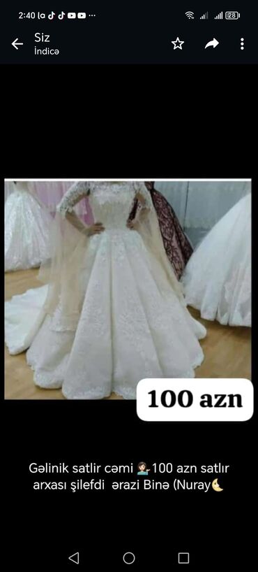 Toy paltarları: Gəlinik tecili🔴🔴 satlır derindən ucuza defkdi falan yoxdi 💁🏻‍♀️100