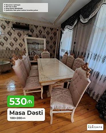 Masa dəsti – 100×200 sm Klassik üslubda, mərmər effekti olan üst