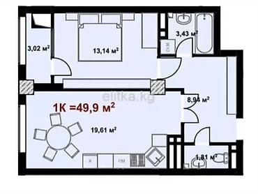 Продажа квартир: 1 комната, 50 м², Кок-Жар ж/м Элитка, 11 этаж, ПСО (под самоотделку) — 9
