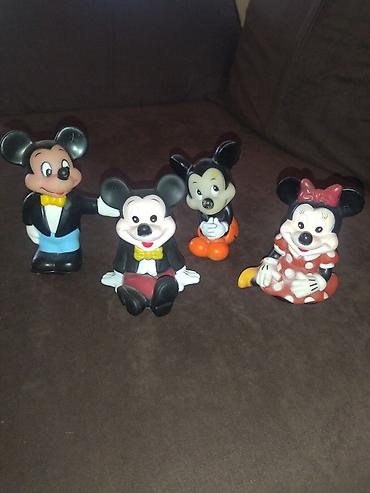maneki neko top: Mickey və Minnie Mouse fiqurları – 4 ədəd dəst rezin, 1960-70il — 1