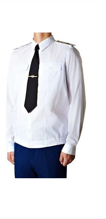 Рубашки: Белая форменная рубашка с длинным рукавом и погонами - Классический — 1