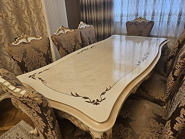 Mebel: Qonaq otağı üçün, İşlənmiş, Açılmayan, Dördbucaq masa, 8 stul — 2