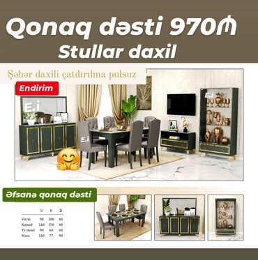 qonaq otagi aboylari: Yeni, TV altlığı, Komod, Masa və oturacaqlar