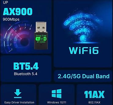 kompüter kasası: USB Wi‑Fi + Bluetooth Adapter – AX900 + BT5.4 Xüsusiyyətlər: - Wi‑Fi — 4