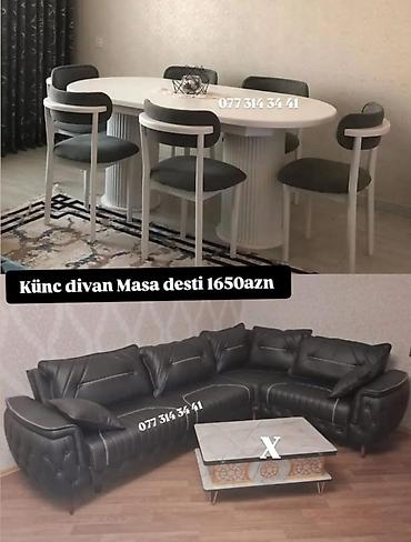 demir stol stullar: - Künc divan və masa dəsti - Qara rəngli, müasir dizaynlı künc divan — 1