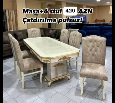 Masa və oturacaq dəstləri: Qonaq otağı üçün, Yeni, Açılmayan, Dördbucaq masa, 6 stul