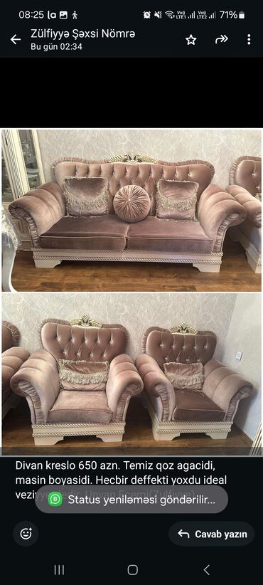 Divan və kreslo dəstləri: İşlənmiş, Sofa, 2 armchairs