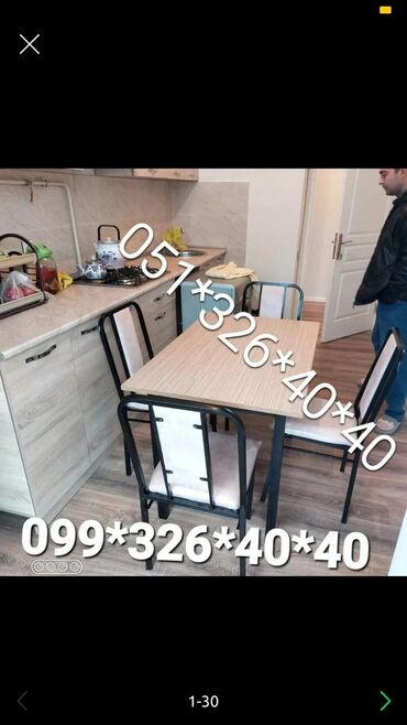 Masa və oturacaq dəstləri: Mətbəx üçün, Yeni, Açılmayan, Dördbucaq masa, 4 stul -da lalafo.az — 3 Masa və oturacaq dəstləri: Mətbəx üçün, Yeni, Açılmayan, Dördbucaq masa, 4 stul — 3