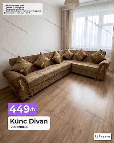 Künc divan – 280×200 sm - Mexanizm: açılan, baza ilə - Komplekt: 6 lalafo.az -da Künc divan – 280×200 sm - Mexanizm: açılan, baza ilə - Komplekt: 6