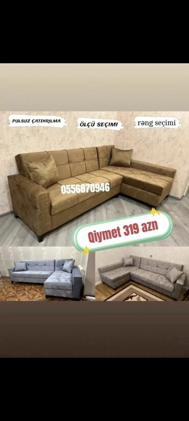 Masa və oturacaq dəstləri: Künc divan, Yeni, Açılan, Bazalı, Parça, Şəhərdaxili pulsuz çatdırılma