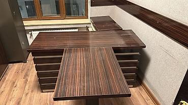 Ofis dəst mebeli: Ofis mebel dəsti - Ofis masası: L‑şəkilli iş masası, tünd qəhvəyi — 5