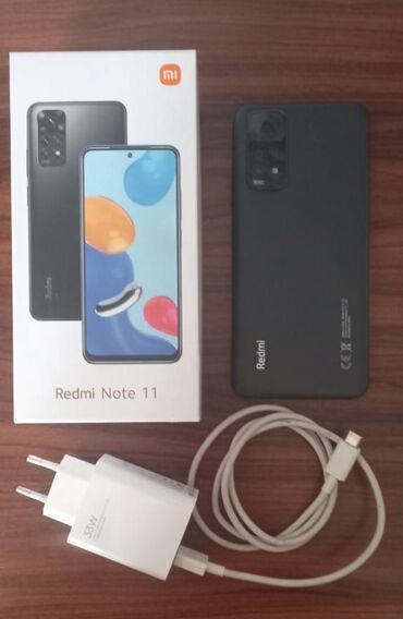 телефон fly большой экран: Xiaomi Redmi Note 11, 128 GB, rəng - Qara, 
 Barmaq izi, İki sim kartlı, Face ID