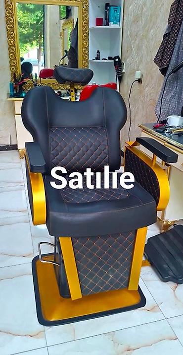 Salon, tibbi mebel: Bərbər kreslosu – premium dizayn - Material: Qara ekodəri oturacaq və — 1