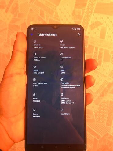 xiaomi telefon: Realme C21Y, 64 GB, rəng - Göy, Sensor