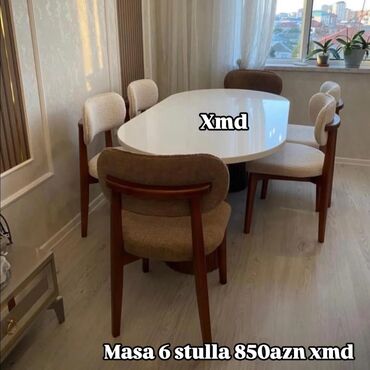 купить круглый стол в баку: Для гостиной, Нераскладной, Овальный стол, 6 стульев