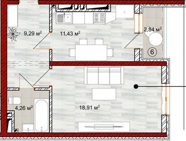 продажа домов в покровке: 1 бөлмө, 46 кв. м, Элитка, 12 кабат, Косметикалык ремонт