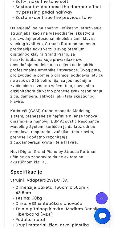 Klaviri i klavijature: 100% Nov i neraspakovan u kutiji. Strauss Rottman Grand Piano – — 19
