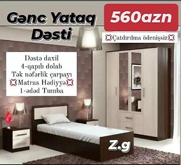 dest mebel: *Gənc Yataq Dəsti💫560Azn* ✔️Dəstə daxil⬇️ ◻️Dolab 4 Qapılı:200×160×47 — 1