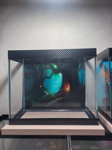 Akvariumlar: Şüşə akvarium – dekorativ fonlu modellər ölçü 30×25×15 Məhsul təsviri — 22