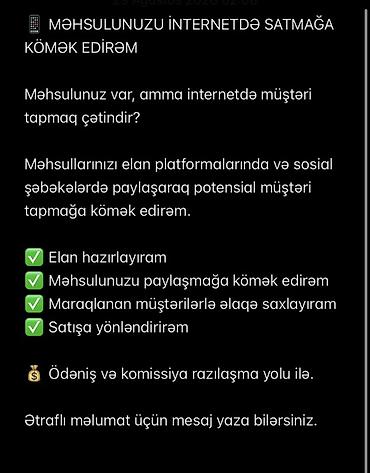 Xidmət: Məhsulunuzu internetdə satmağa peşəkar kömək Platformalar: -