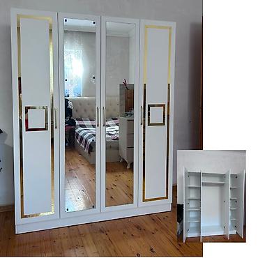 Dolablar: Yeni, 4 qapılı, Güzgülü, Ağ, Açılan, Düz dolab — 1
