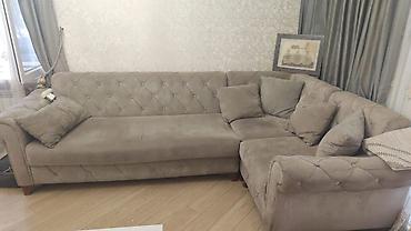divan sultan: Divan satılır — 200₼ - L formalı, yumşaq məxməri toxumalı, açıq boz — 1