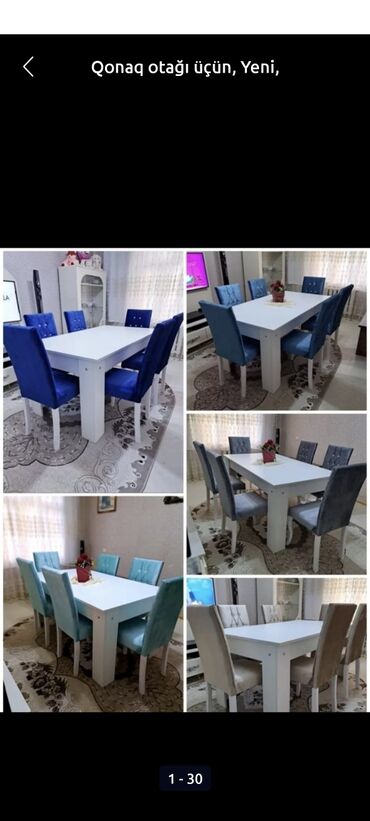 Masa və oturacaq dəstləri: Qonaq otağı üçün, Yeni, Açılmayan, Dördbucaq masa, 6 stul — 23