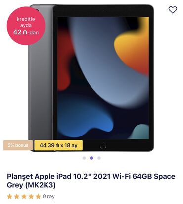 Digər planşetlər: Planset Apple iPad 10.2" 64GB (2021) Gumushu reng 1000 azn alinib