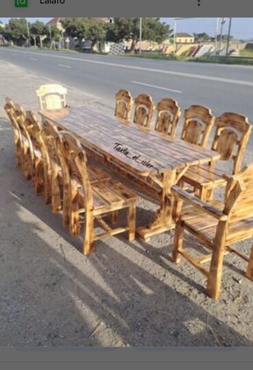 Bağ, çöl oturacaqları: Taxta yemək dəsti – müxtəlif modellər - Material: tam ağac (kənd — 2
