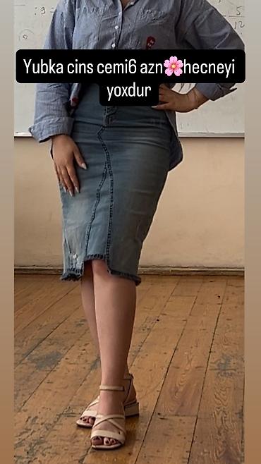 cins yubka: Məhsul: Cins yubka - Material: denim (cins) - Dizayn: tək rəngli — 1