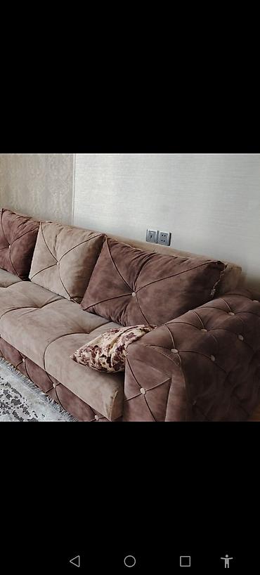 Divanlar: Künc divan – yumşaq süet/parça üzlüklü, iki tonlu (şabalıdı və bej) — 1